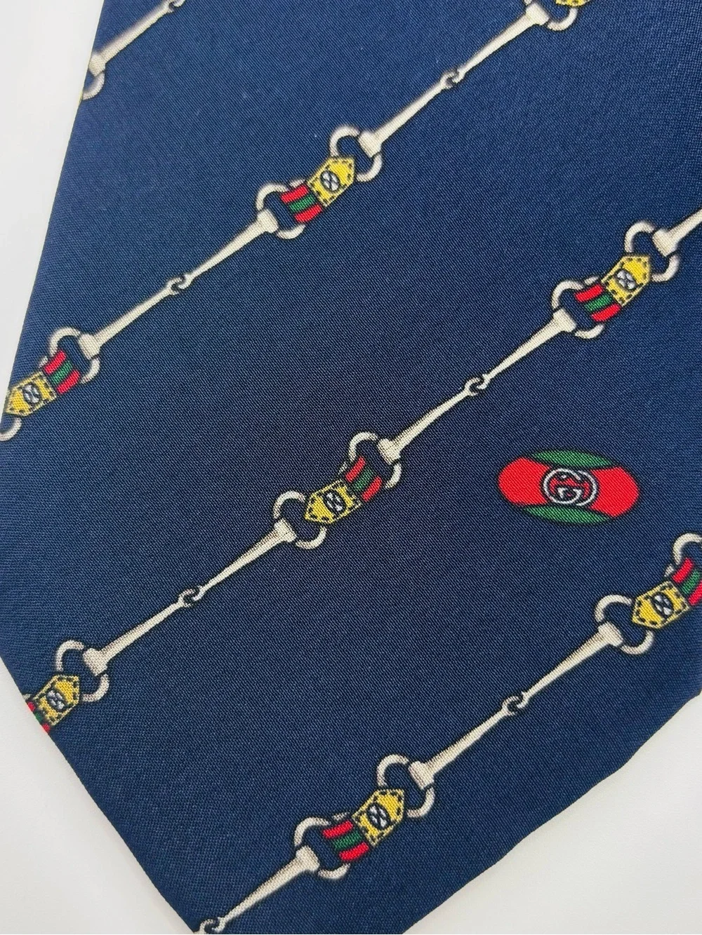 Vintage Gucci Horsebit Silk Tie Navy Equestrian Made in Italy 80s 90s